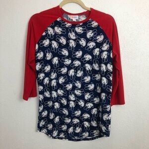 LulaRoe Disney Mickey Mouse Blue Red and White 3/4 Sleeve Top Size S